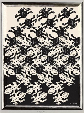 MAURITS C. ESCHER Group of 4 woodcuts.